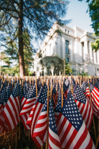 American flags on display in Sacramento