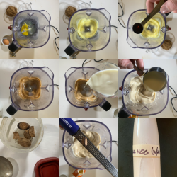 A 9-panel image of the eggnog-making process